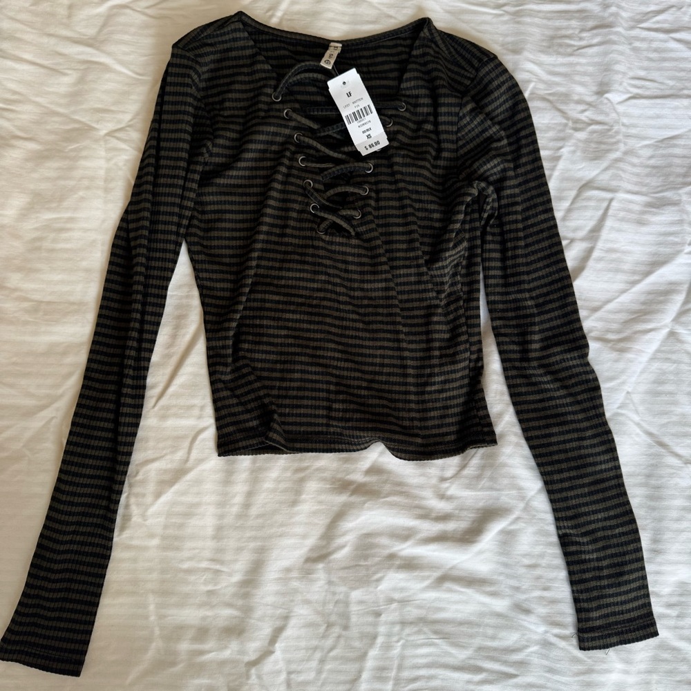 LF Striped Lace-Up Top